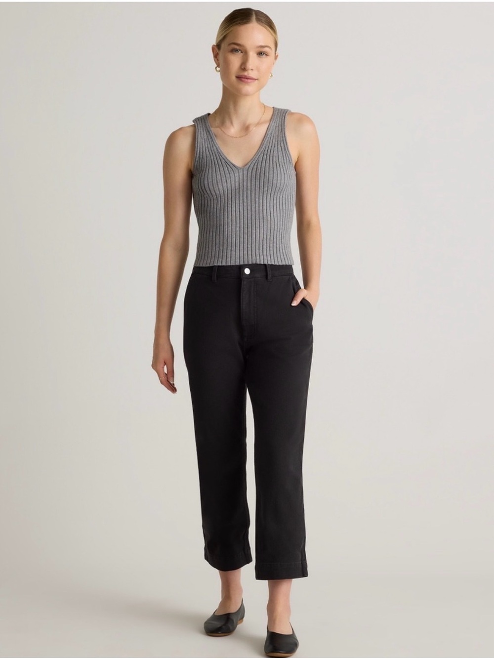 Quince high waist twill crop pants